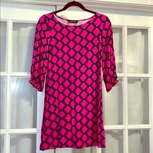 Pink and Navy Patterned Dress
